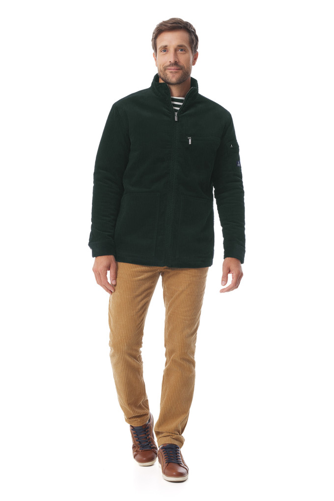 Veste zippée homme en velours côtelé vert foncé | Mousqueton