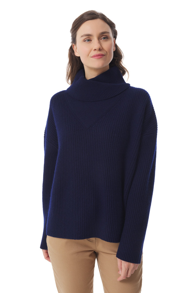 Pull oversize en laine bleu marine femme | Mousqueton