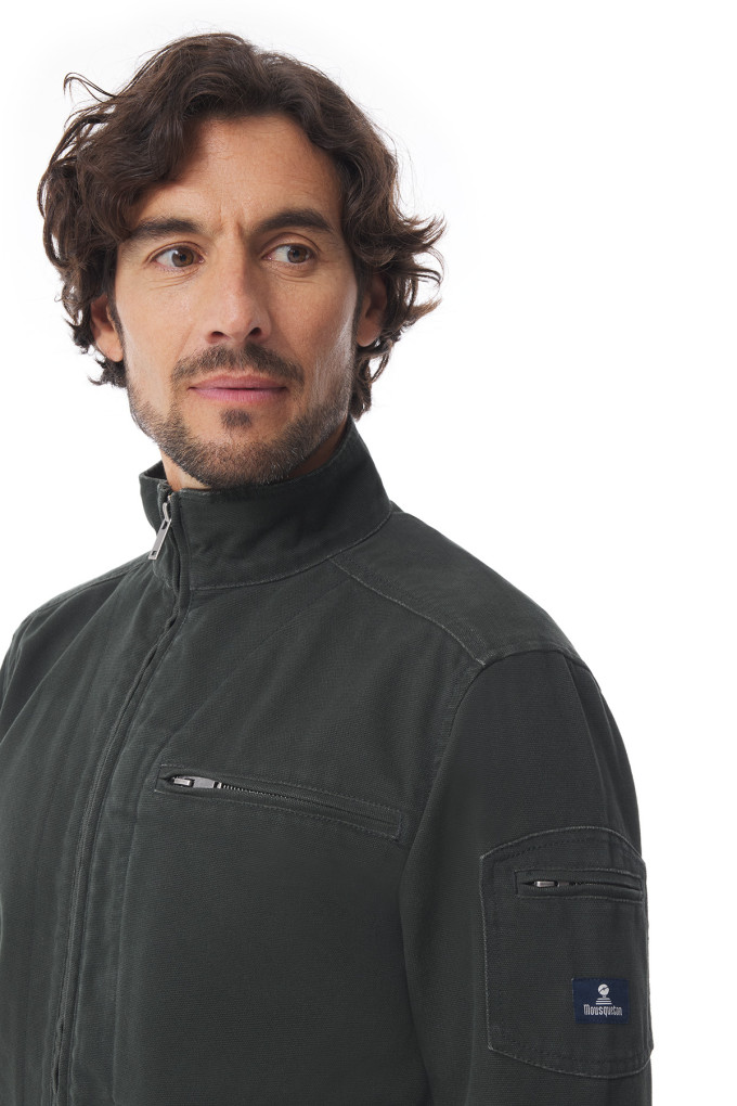 Veste zippée homme en toile canva vert foncé | Mousqueton