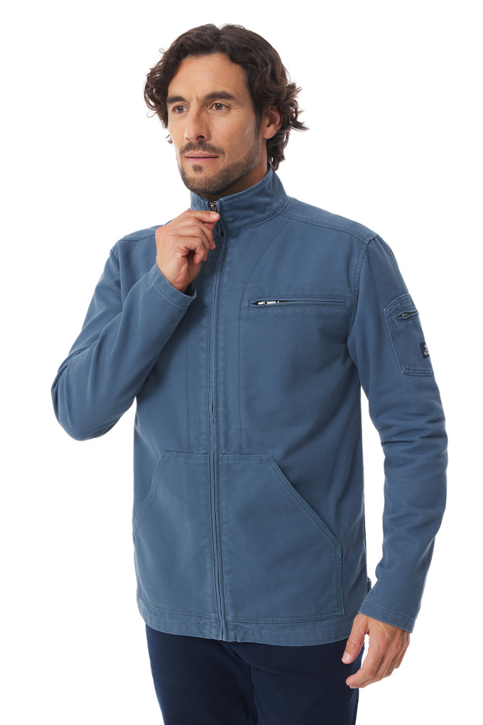 Veste zippée homme en toile canva bleu pétrole | Mousqueton