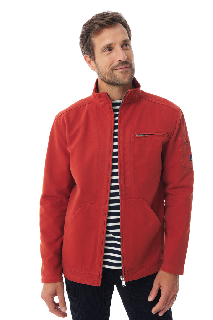 Veste zippée homme en toile canva orange tuile | Mousqueton