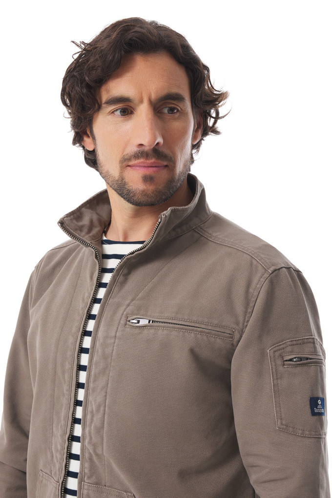 Veste zippée homme en toile canva marron | Mousqueton
