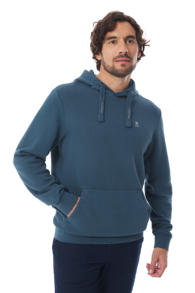 Sweat à capuche bleu pétrole molletonné homme | Mousqueton