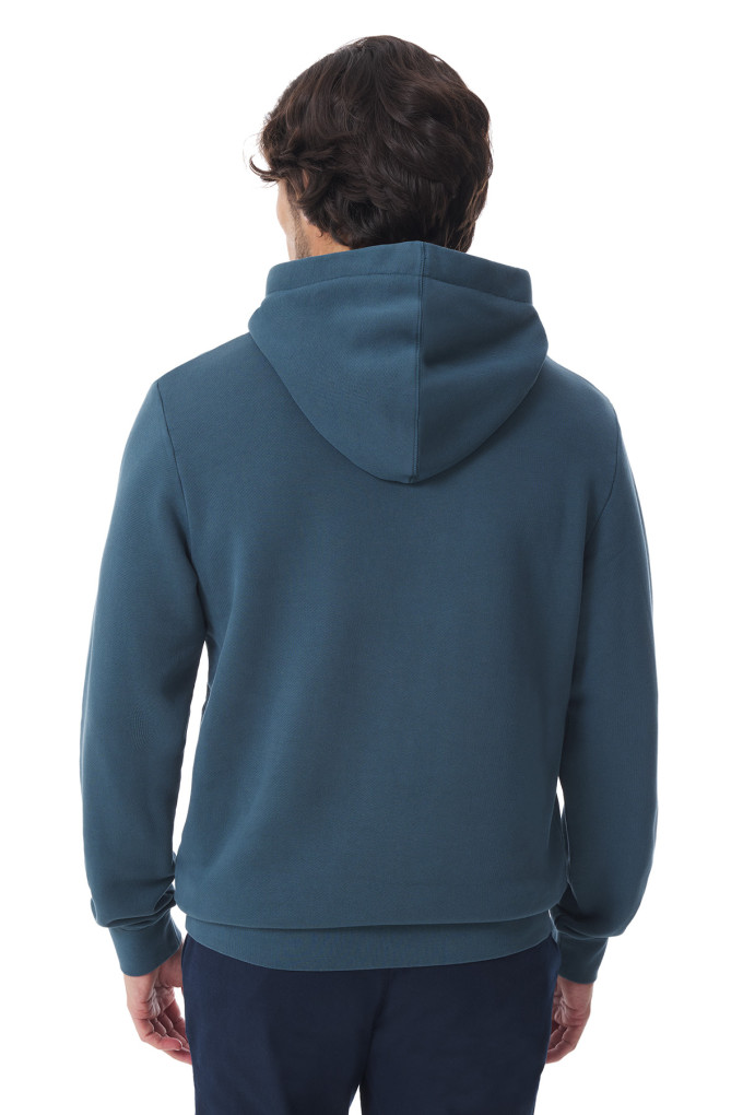 Sweat à capuche bleu pétrole molletonné homme | Mousqueton