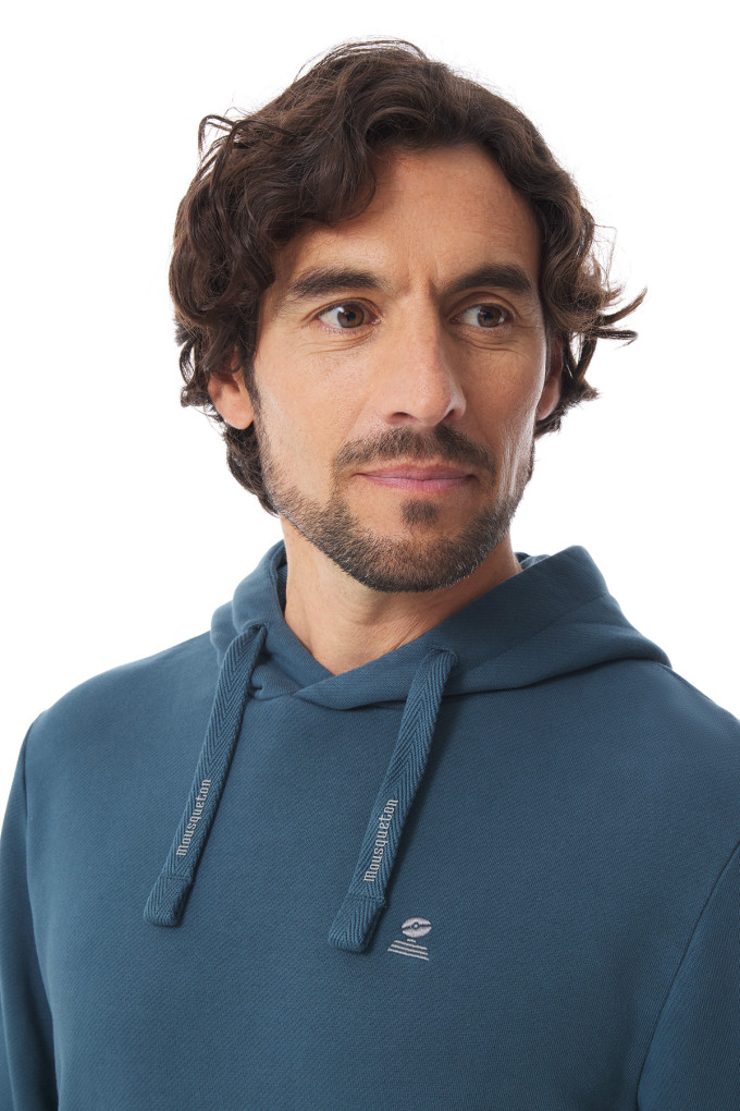 Sweat à capuche bleu pétrole molletonné homme | Mousqueton