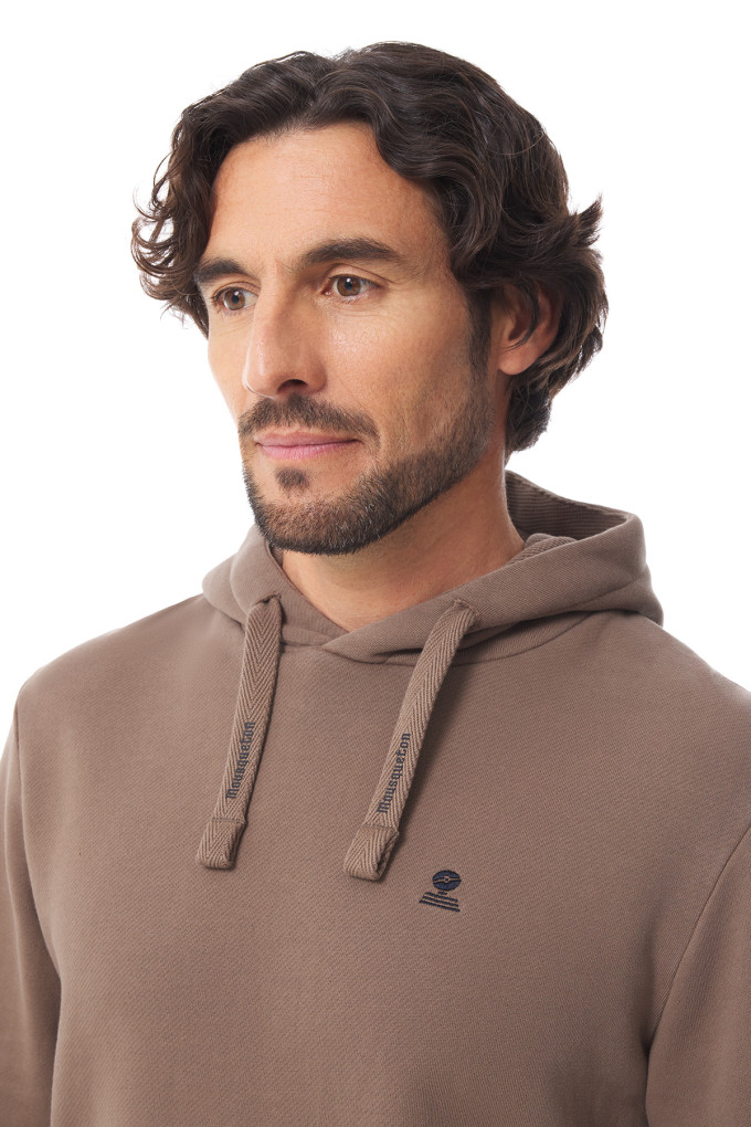 Sweat à capuche marron pécan molletonné homme | Mousqueton
