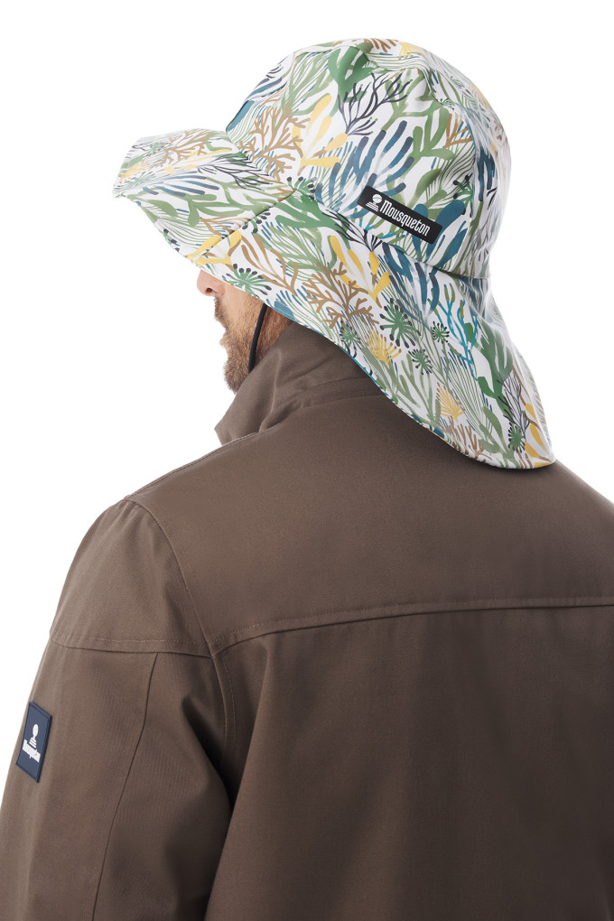 Chapeau cache nuque imperméable à motifs flore marine | Mousqueton