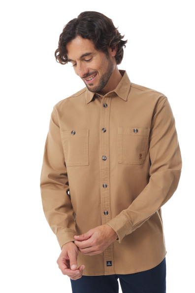 Chemise épaisse homme en coton beige | Mousqueton