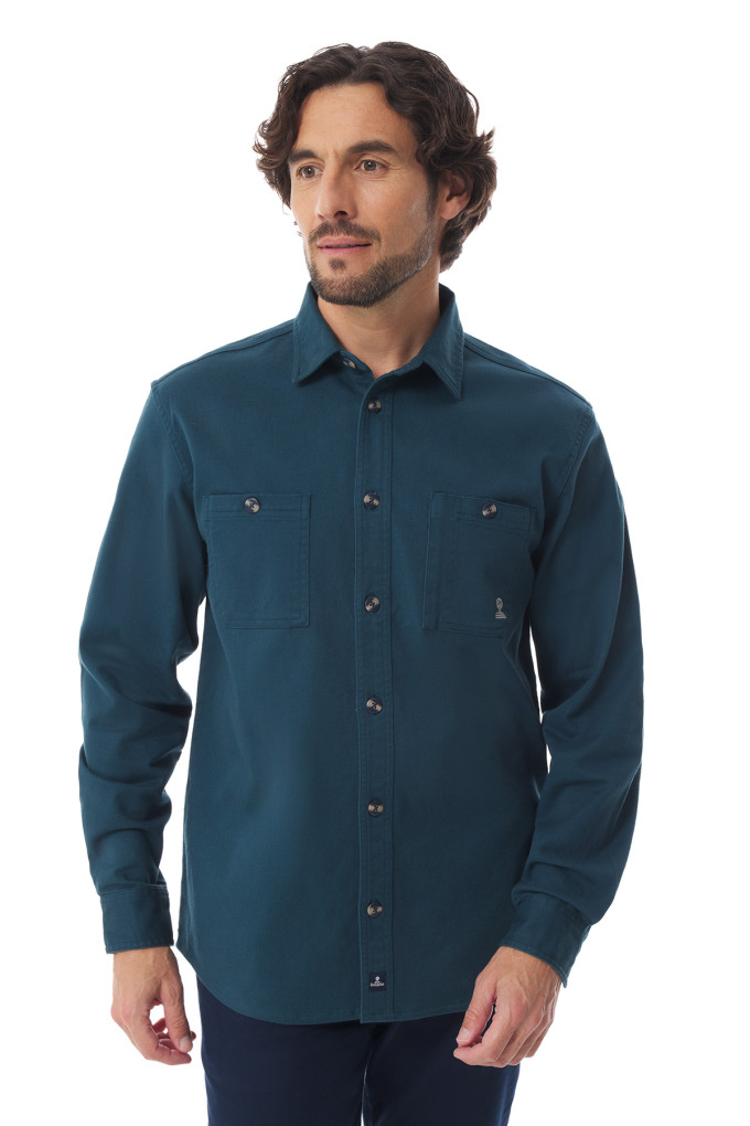 Chemise épaisse homme en coton bleu pétrole | Mousqueton