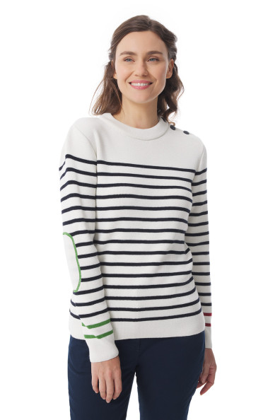 Pull marin rayé femme rouge et vert | Mousqueton