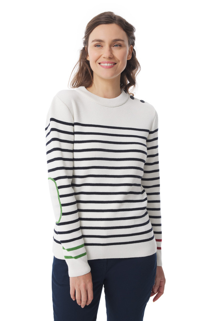 Pull marin rayé femme rouge et vert | Mousqueton