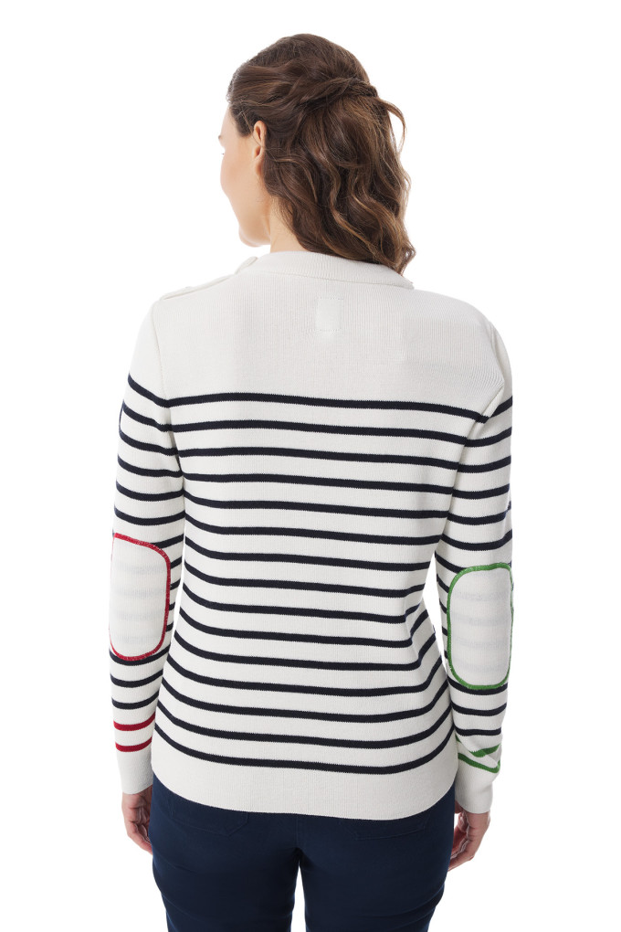 Pull marin rayé femme rouge et vert | Mousqueton