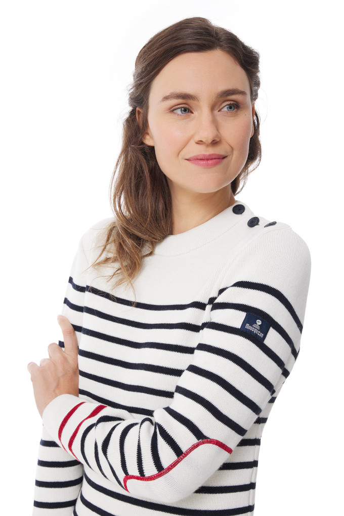 Pull marin rayé femme rouge et vert | Mousqueton