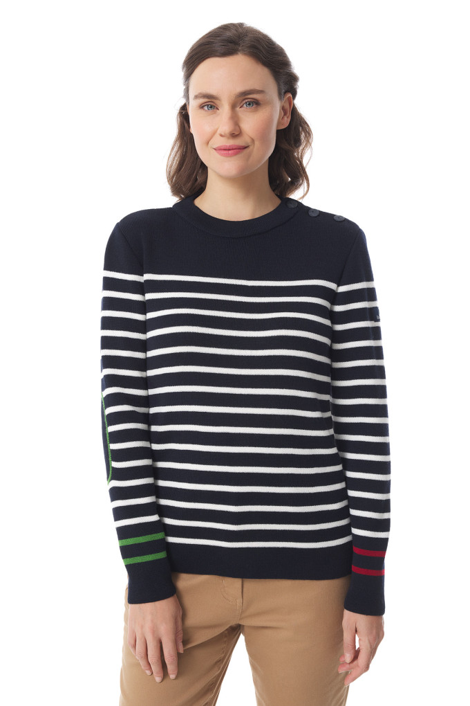 Pull marin rayé femme rouge et vert | Mousqueton