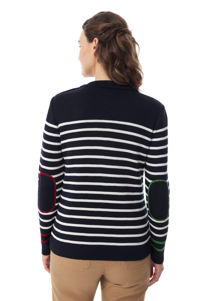 Pull marin rayé femme rouge et vert | Mousqueton