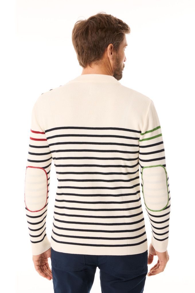 Pull marin bâbord tribord rayé écru bleu marine | Mousqueton