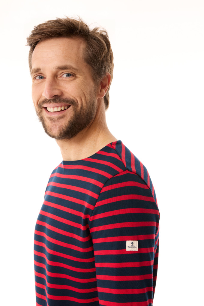 Marinière homme manches longues bleu marine et rouge | Mousqueton