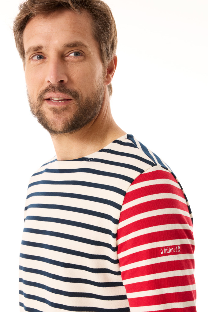 Marinière homme manches longues écru marine bâbord-tribord | Mousqueton