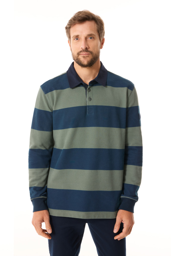 Polo rugby homme bleu marine et vert kaki | Mousqueton