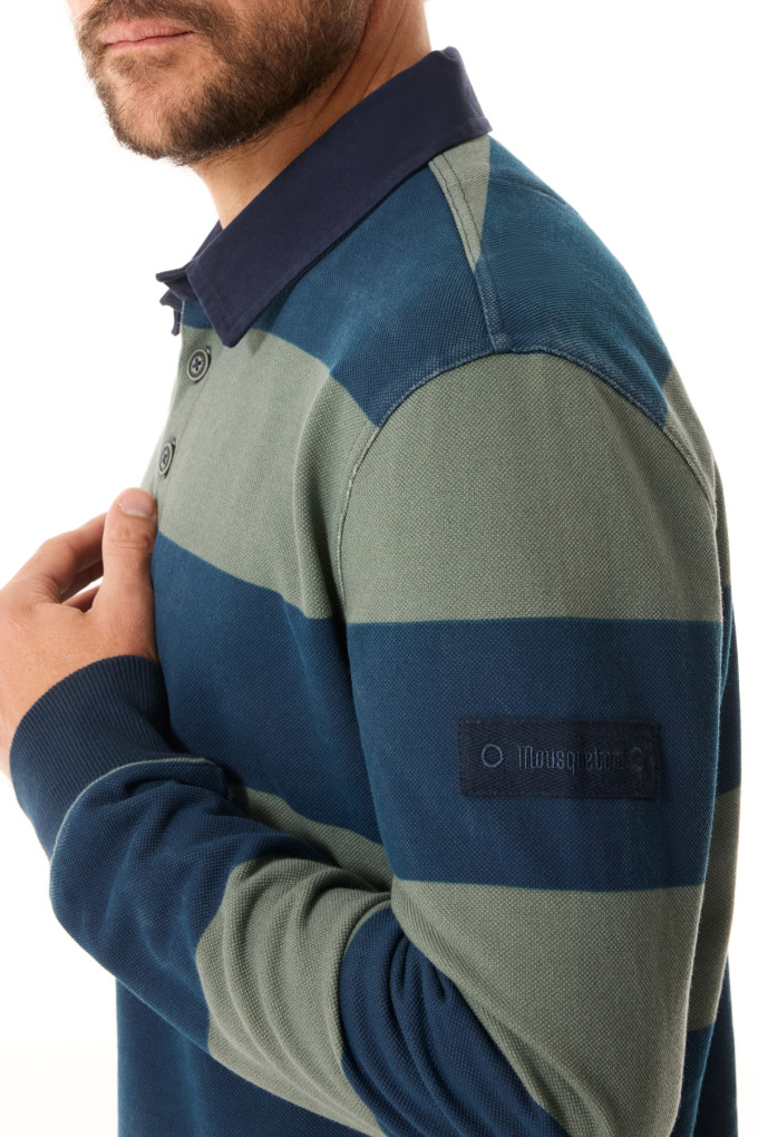 Polo rugby homme bleu marine et vert kaki | Mousqueton