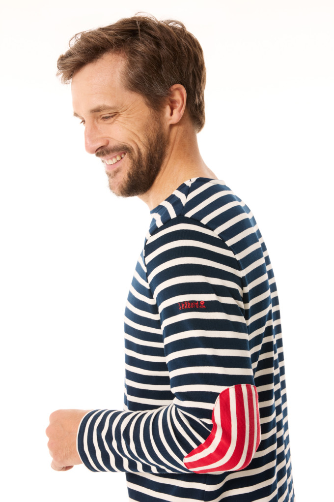 Marinière homme manches longues bleu marine à coudières | Mousqueton