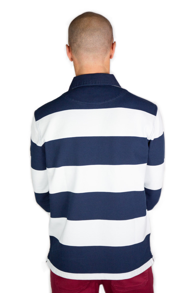Men's white and navy blue rugby polo shirt | Mousqueton