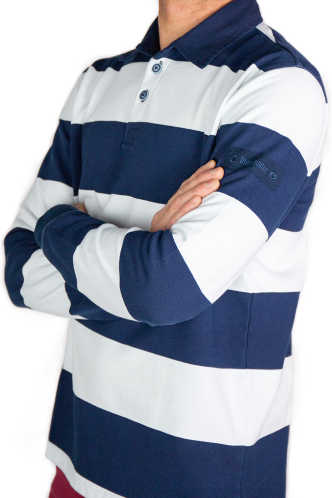 Men's white and navy blue rugby polo shirt | Mousqueton