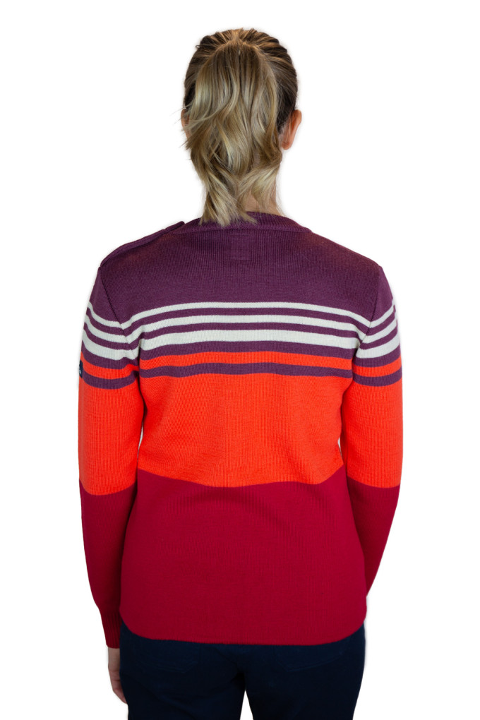 Women's orange and brick striped wool sweater made in France | Mousqueton