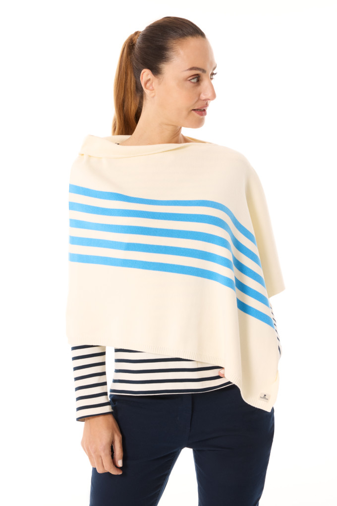Poncho bicolore Femme bleu ciel | Mousqueton