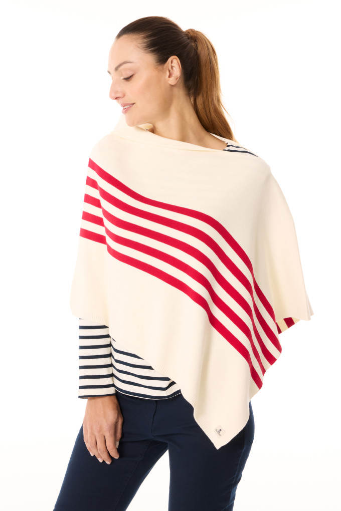 Poncho bicolore Femme rouge carmin | Mousqueton