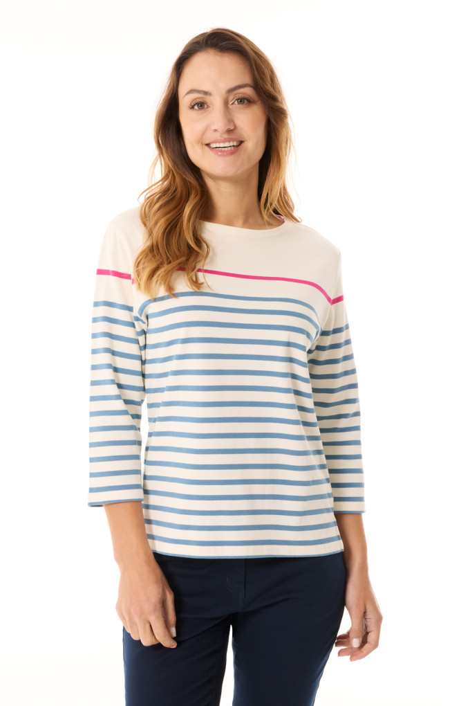 Marinière manches 3/4 Femme bleu et rose | Mousqueton