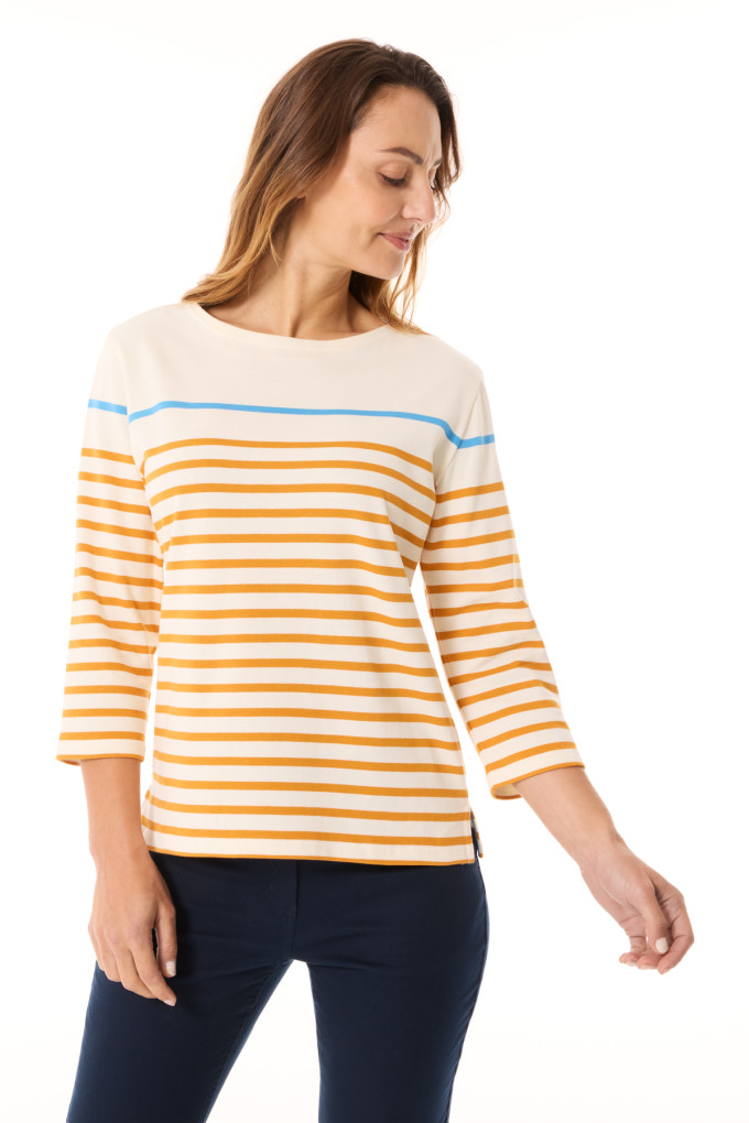 Marinière manches 3/4 Femme jaune et bleu | Mousqueton