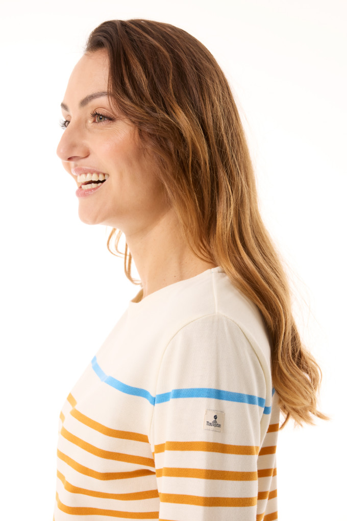 Marinière manches 3/4 Femme jaune et bleu | Mousqueton