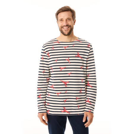 Marinière bicolore homme bleu marine motifs homard | Mousqueton