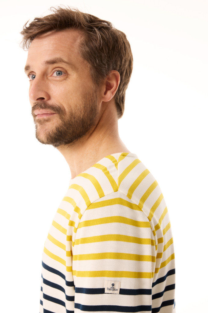 Marinière manches longues Homme bicolore marine et jaune | Mousqueton