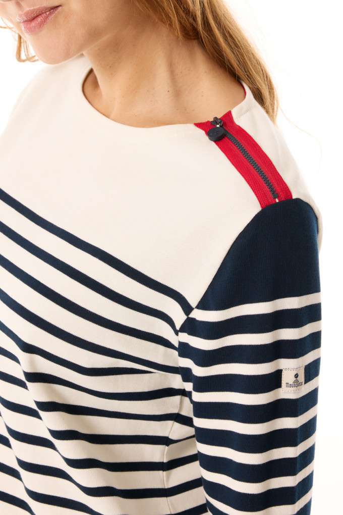 Marinière asymétrique Femme en coton écru marine | Mousqueton