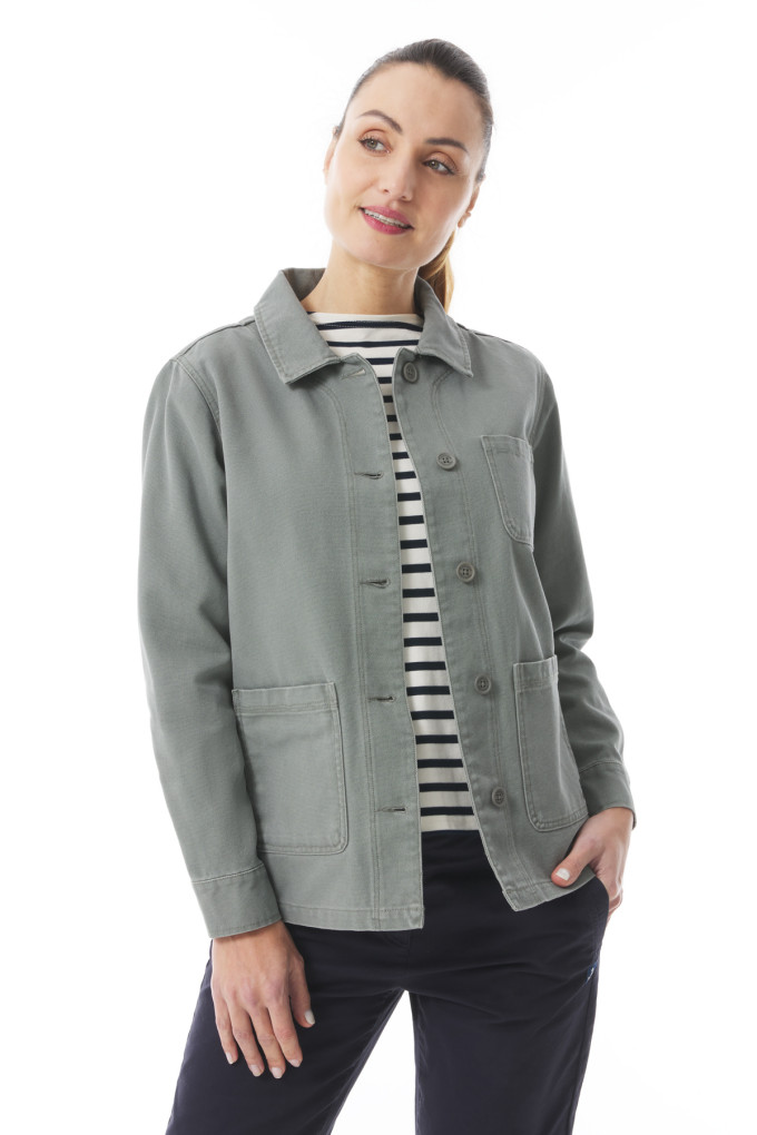 Veste de travail femme en toile de coton vert kaki | Mousqueton