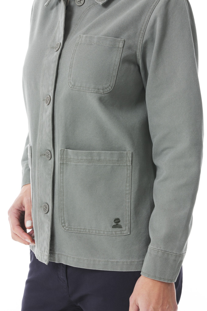 Veste de travail femme en toile de coton vert kaki | Mousqueton