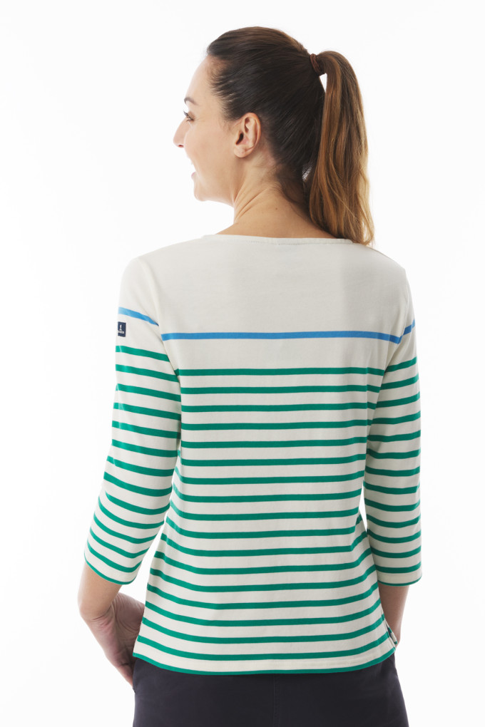 Marinière manches 3/4 Femme vert et bleu | Mousqueton