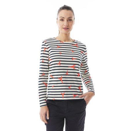 Marinière bicolore femme bleu marine motifs homard | Mousqueton