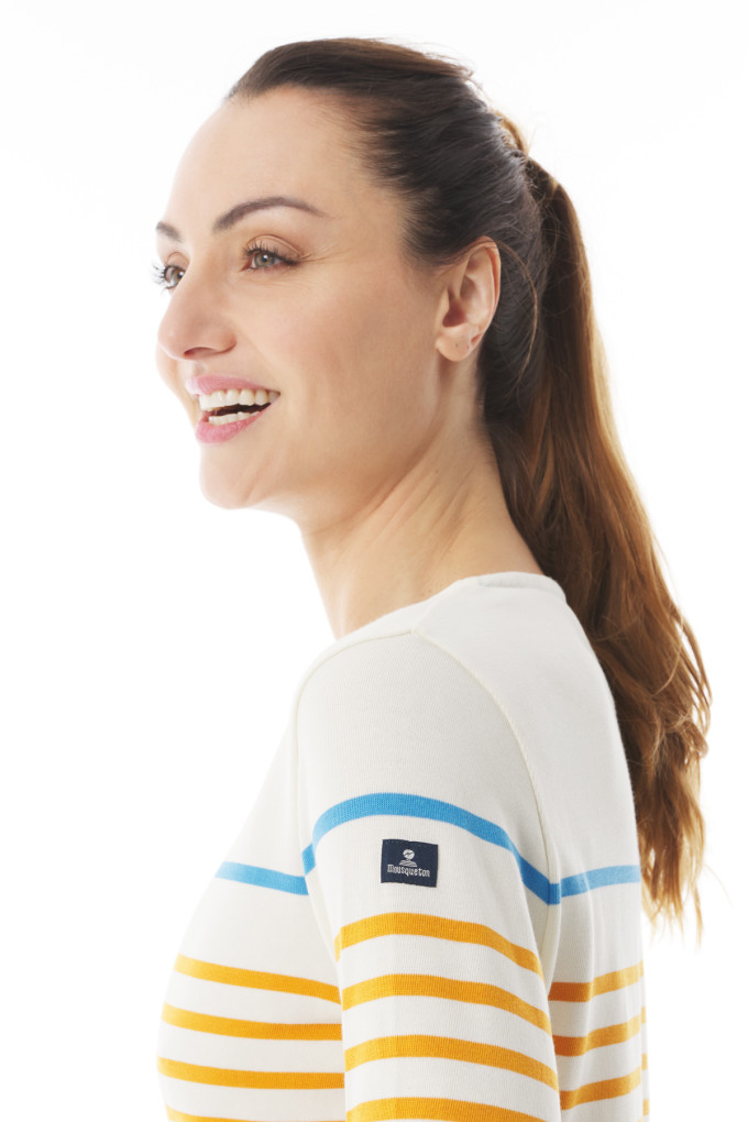 Marinière jaune et bleu Femme | Mousqueton