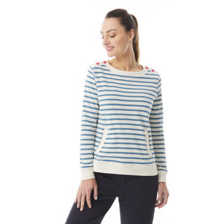 Pull rayé col bateau femme bleu ciel | Mousqueton