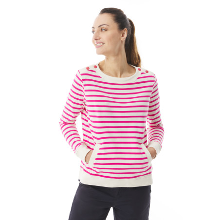 Pull rayé col bateau femme rose fuchsia | Mousqueton