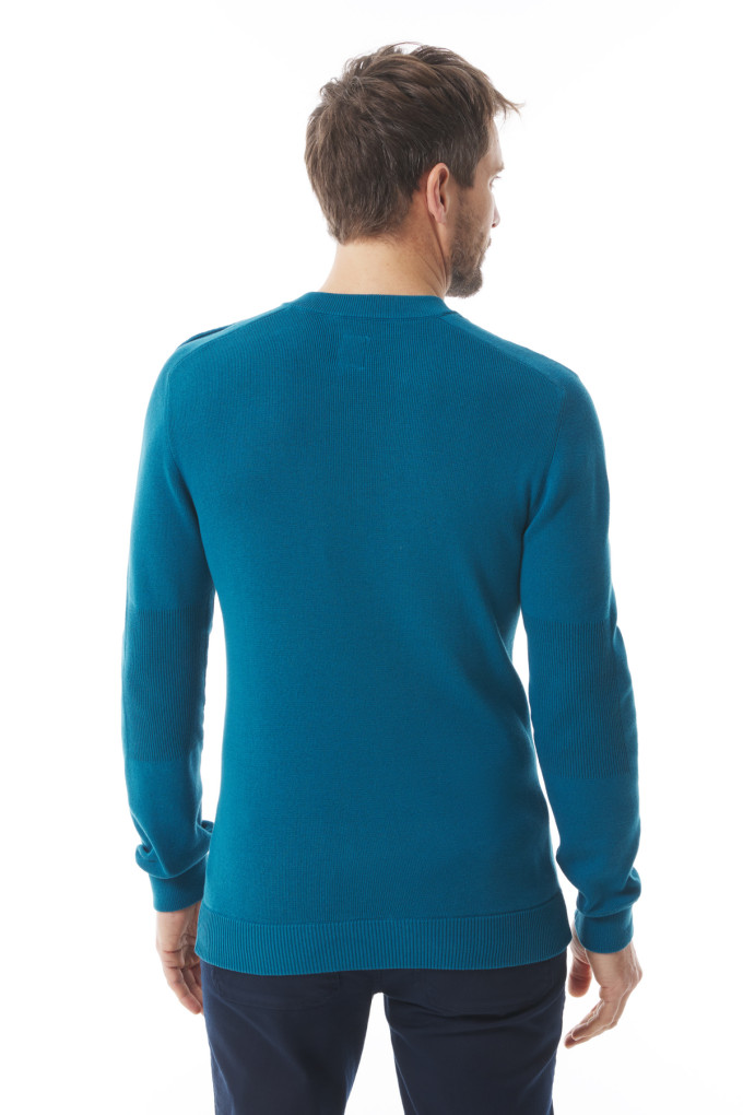 Pull uni en tricot col rond bleu abysse | Mousqueton