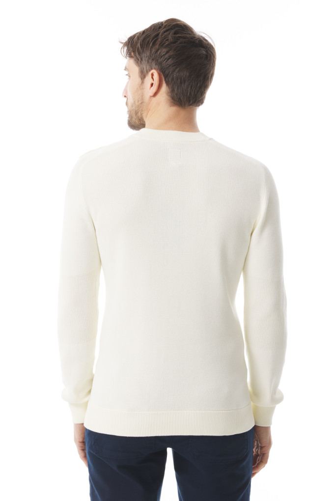 Pull uni en tricot col rond blanc écru | Mousqueton