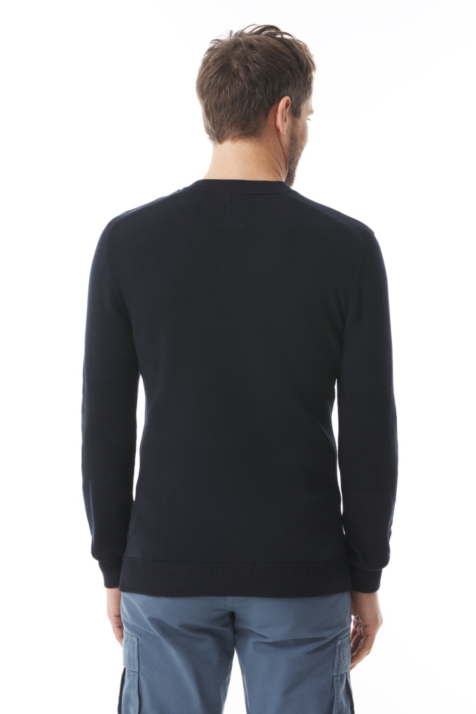 Pull uni en tricot col rond bleu marine | Mousqueton