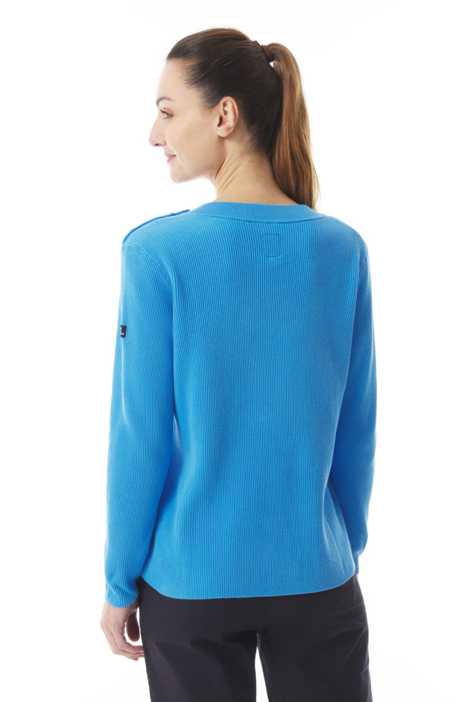 Pull en tricot col V et épaule boutonnée bleu ciel | Mousqueton