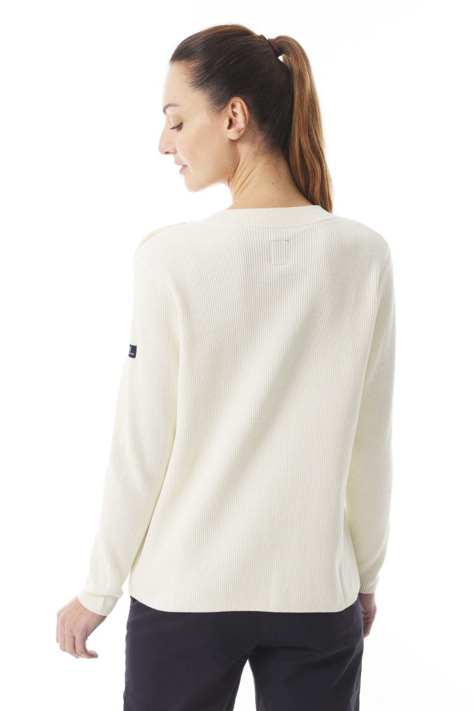 Pull en tricot col V et épaule boutonnée blanc écru | Mousqueton