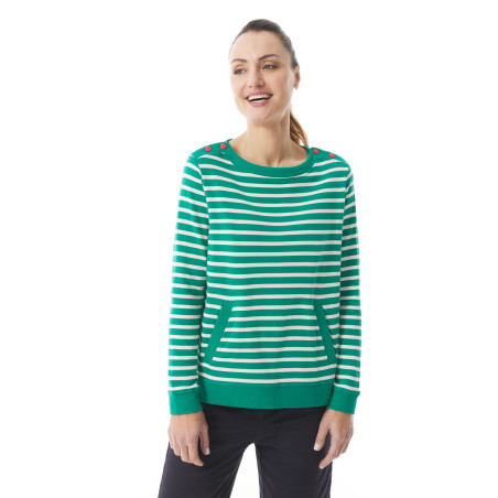 Pull rayé col bateau femme vert jade | Mousqueton