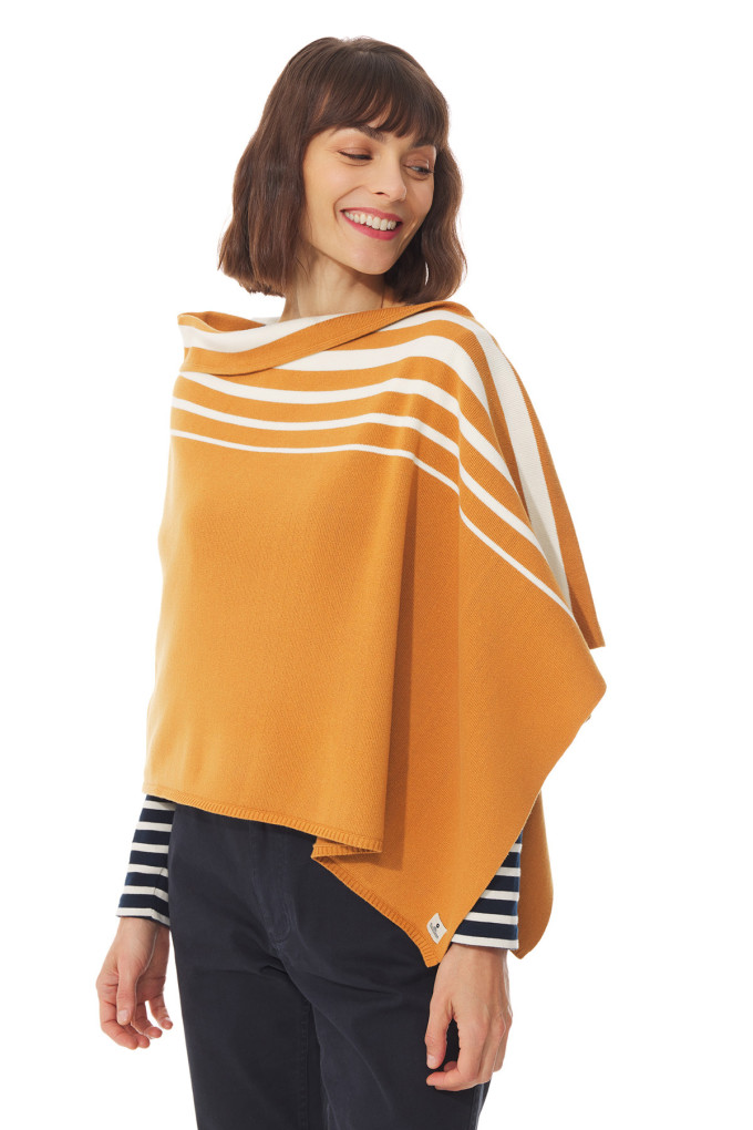 Poncho femme rayé jaune orangé | Mousqueton